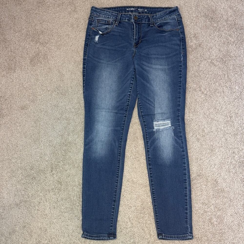 Old Navy Rock Star Mid Rise Distressed Blue Skinny Denim Jeans Women's 8